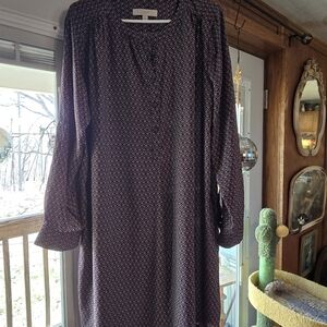 LOFT Geometric Long Sleeve Dress in Purple and Black